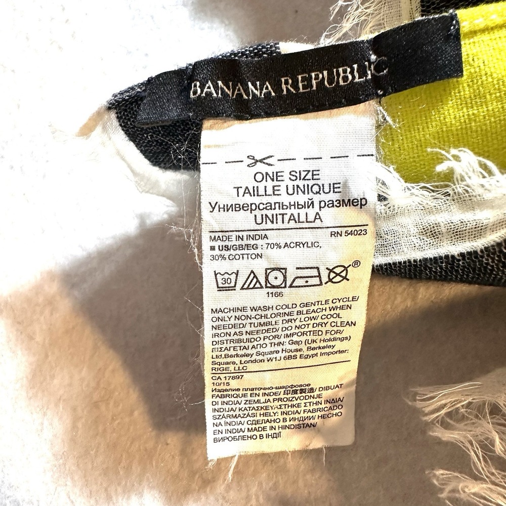 Banana Republic 71" X 35" Yellow Gray Stripe Scarf‎ Tassel Fringe Linen Feel - Picture 3 of 6